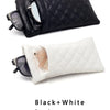A black and white 2-piece set featuring an elegant PU leather glasses case and a protective storage bag.