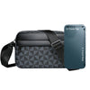 Black PU leather shoulder bag with a wide strap and a matching rectangular case.