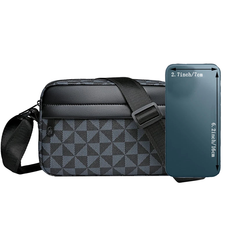 Black PU leather shoulder bag with a wide strap and a matching rectangular case.