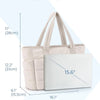 A beige daily-carry tote bag with padded straps and a white laptop sleeve shown in a side view.
