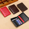 A set of genuine leather passport holders in brown and red colors displayed on a light background.