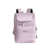 A light purple insulated travel backpack with black accents and a quilted texture.
