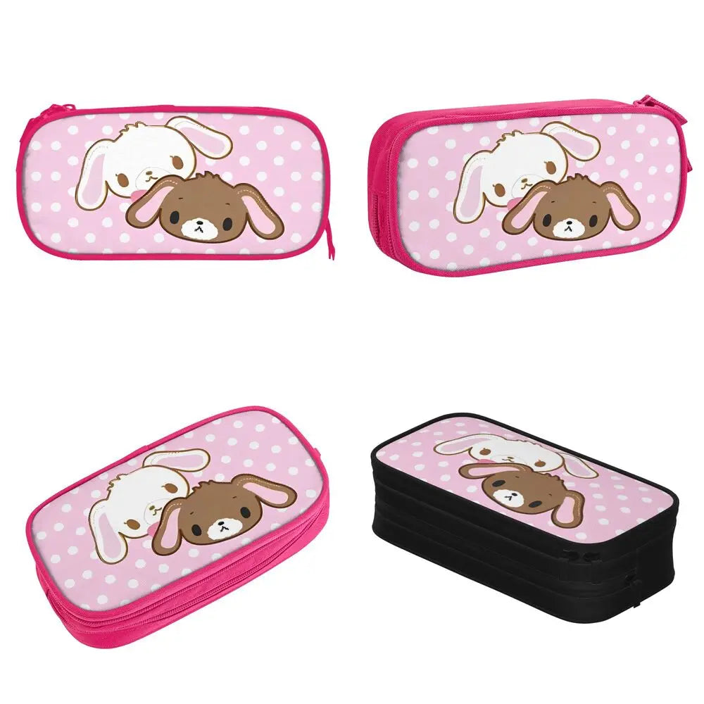 A set of pink and black pencil cases featuring cute sheep designs.