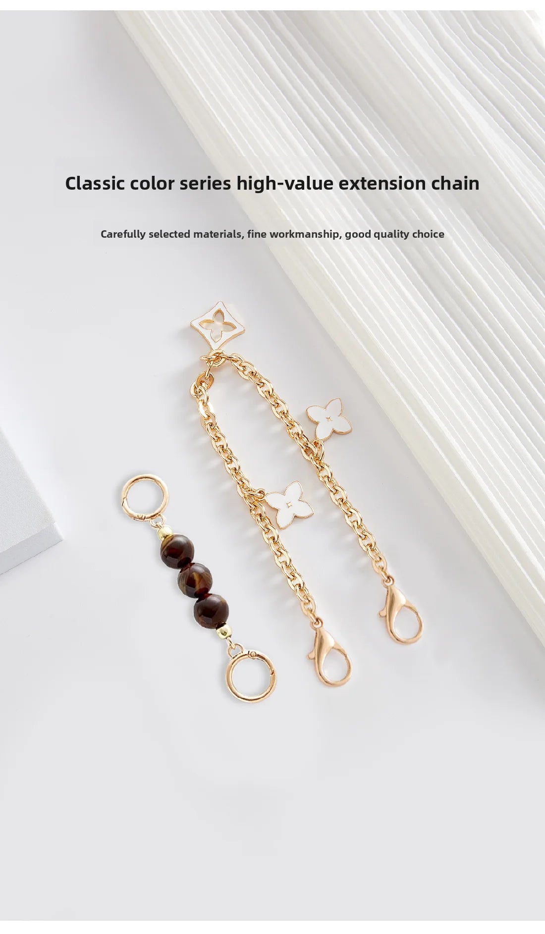 Gold extension chain jewelry featuring a classic color series design with floral charms.
