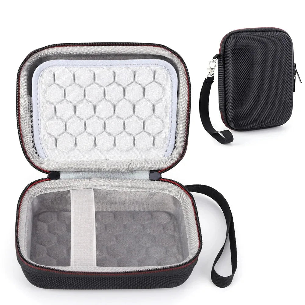 A portable hard case for a handheld console shown open, featuring a padded interior and a black exterior.