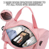 Pinkes, leichtes Nylon-Mini-Sporttasche, offen, mit Fächern für Gym-Essentials wie Schuhe und Zubehör.