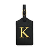 Black PU leather luggage tag with a gold letter K and a metal loop for attachment.