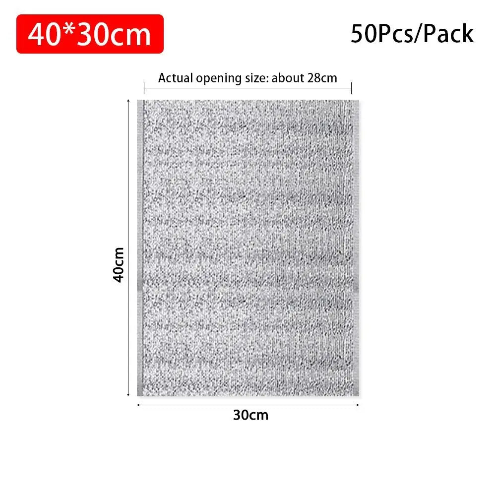 A rectangular silver insulated thermal food delivery bag with a textured surface and a 40x30cm size.