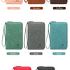 A display of various colors for a multi-functional RFID blocking passport and document holder, including pink, brown, coffee,