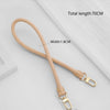 A beige genuine vachetta leather shoulder strap with an extension chain size display showing its dimensions.