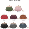A display of retro kiss lock coin purses in various colors including green, pink, red, purple, brown, black, grey, and blue.