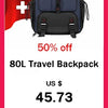 A dark blue Swiss Military 80L Travel Backpack with red accents and a Swiss flag design.