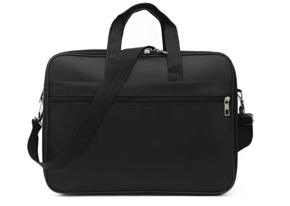 Black men's durable oxford briefcase with a carrying strap and zipper closure