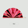 A red acrylic chain crossbody bag with a pleated fan design.