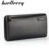 Black leather men's business handbag clip wallet shown in a flat lay view.