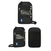 Black RFID-blocking travel neck wallet with an adjustable strap shown from the front.