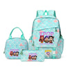 A teal and pink multi-compartment backpack featuring Demon Hunters graphics for daily use.