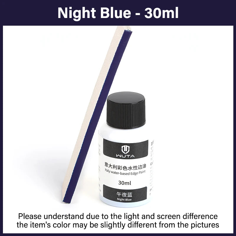 Bouteille de peinture Night Blue 30ml et bâton applicateur en bois pour peinture de bordure en cuir.