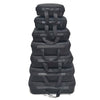 A stack of black portable EVA storage and travel organizer bags.