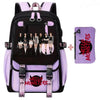 Lila und schwarz, Canvas-Schulrucksacks-Set mit Hello Monsters-Grafiken