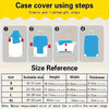 A four-step guide showing how to use a case cover for luggage, including size references for S, M, L, and XL sizes.
