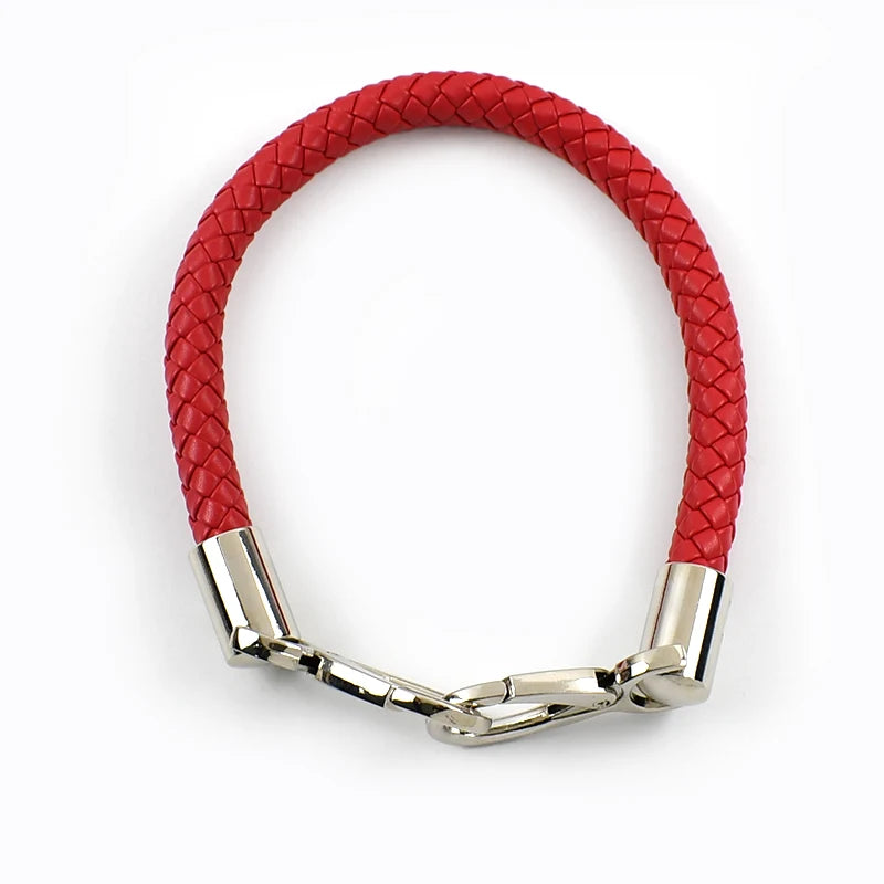 A red PU leather replacement bag strap with silver metal buckles.
