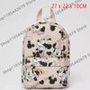 Mochila de peluche rosa con dibujo de ratón pato y personajes de Disney.