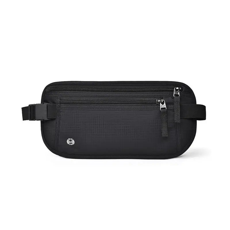 Bolsa para dinero de cuerpo negro delgada con bloqueo RFID y cierre de cremallera