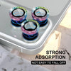 A close-up of three glitter diamond camera lens protectors with metal frames stacked inside an iPhone case.
