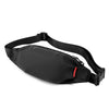 Black water-resistant nylon waist bag with an adjustable strap.