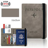 Portefeuille en cuir gris pour passeport avec protection RFID et support de passeport visible.