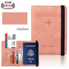 Portefeuille de passeport en cuir rose avec protection RFID et porte-passeport bleu séparée.