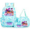 A light blue backpack set featuring characters from K-Pop Demon Hunters on a white background.