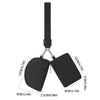Black compact wristlet wallet featuring dual zip pockets and a black strap.