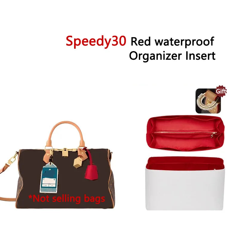 Red waterproof organizer insert for a Speedy30 handbag