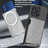 A magnetic card holder wallet is shown with a phone case, demonstrating its suction function for wireless charging.