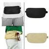 Black invisible waist pack shown on a person, with a beige version displayed separately.