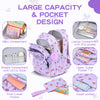Lila Samt-Schulrucksack-Set mit mehreren Fächern und Taschen