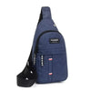 Navy blue men's waterproof crossbody fanny pack with black strap and leather accents
