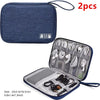 Two dark blue portable digital organizer storage pouches with included cables and accessories