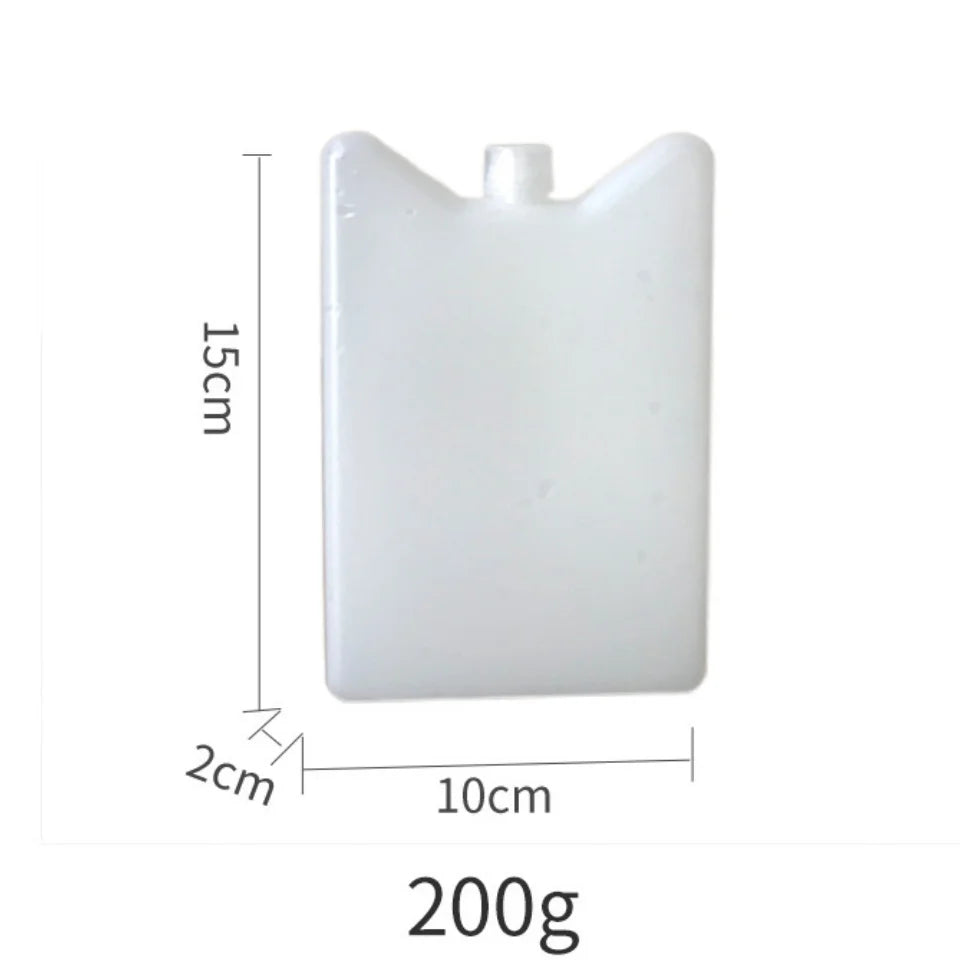 White reusable ice pack with a square shape and a protrusion for cooling food and drink.