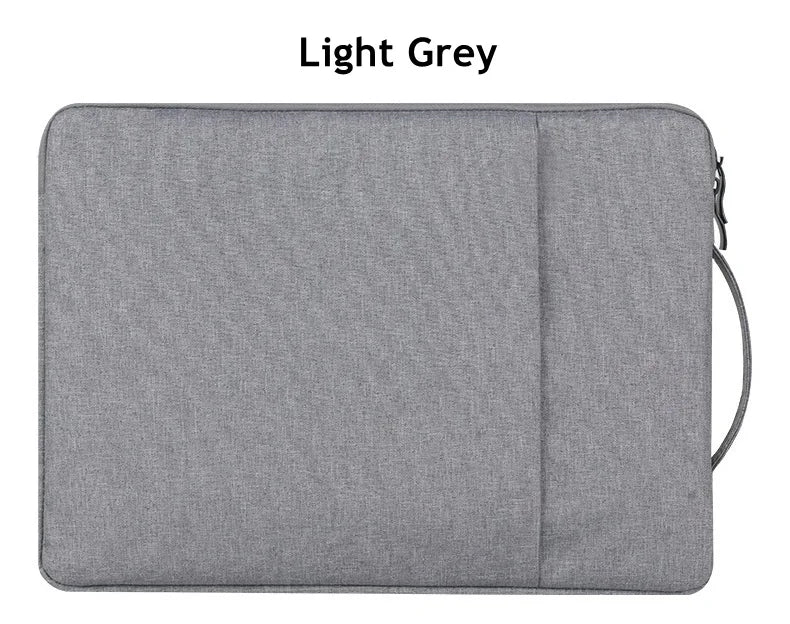 A light grey all-in-one laptop sleeve for Apple and PC.