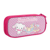Pink zippered pencil case featuring a cute white bunny design and the text Sugar Bunnies
