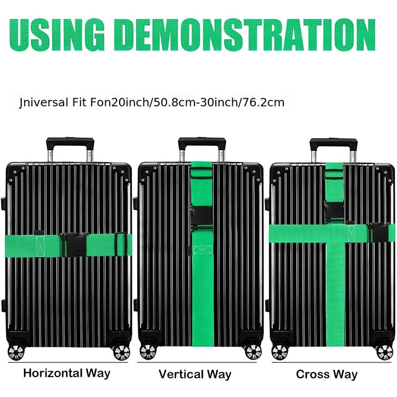 Three types of luggage straps Horizontal Vertical and Cross Way for a Jniversal Fit suitcase