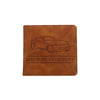 A brown PU leather glove box wallet with a line drawing of a car and the text Registration & Insurance.