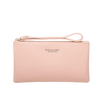 Minimalistiges, hellrosa PU-Leder-Geldbörsen mit Reißverschluss für Karten und Handy mit rosa Trageriem.