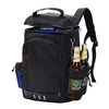 Black insulated picnic cooler backpack with bottle opener and storage pockets for drinks