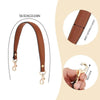A brown PU leather detachable handbag strap is shown with its dimensions and hardware.