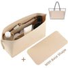 A beige felt purse organizer insert set showing a rectangular pouch and a matching flat base.