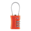 Orange combination lock with a silver loop and three numbered dials for luggage and cabinets